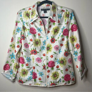 SILKLAND 100% Silk Beaded Spring Floral Lightweight Zip Jacket